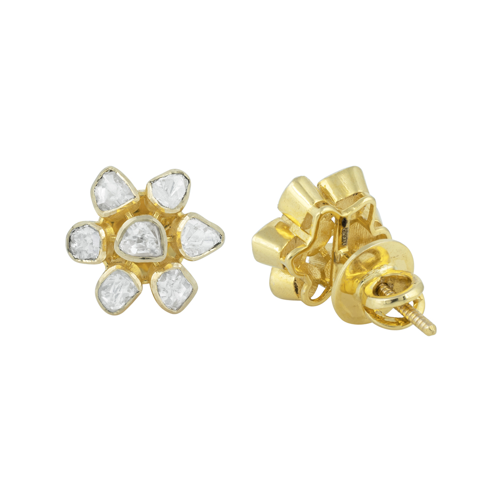 Six-Petal Polki Floral Studs in Open Setting